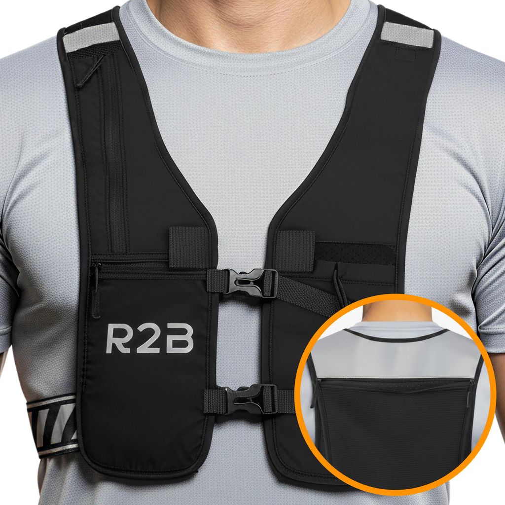 R2B Laufweste mit Handyhalter und Aufbewahrungsfächern, Einheitsgröße für Erwachsene, reflektierendes Running Vest, leichter Laufrucksack für ...
