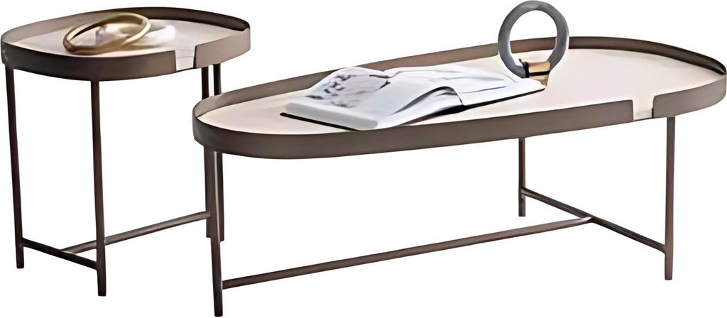 Eleganter Couchtisch mit runder Form und stabilem Metallgestell.