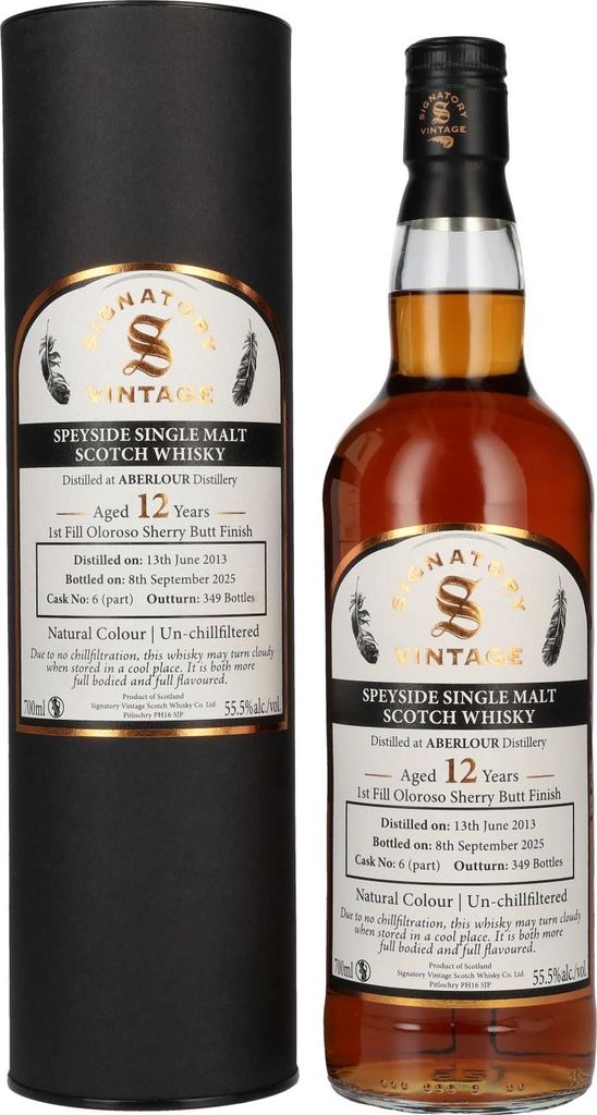 Signatory Vintage ABERLOUR 12 Years Old 1st Fill Oloroso Sherry Butt Finish Cask # 6 55,5% Vol. 0,7l in Geschenkbox