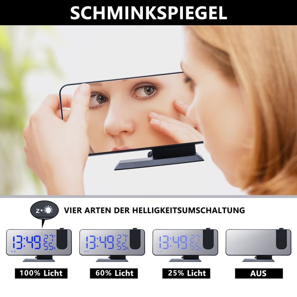 Projektionswecker Mit RGB-Beleuchtung - Digitale Uhr Mit Deckenprojektion & Farbwechsel