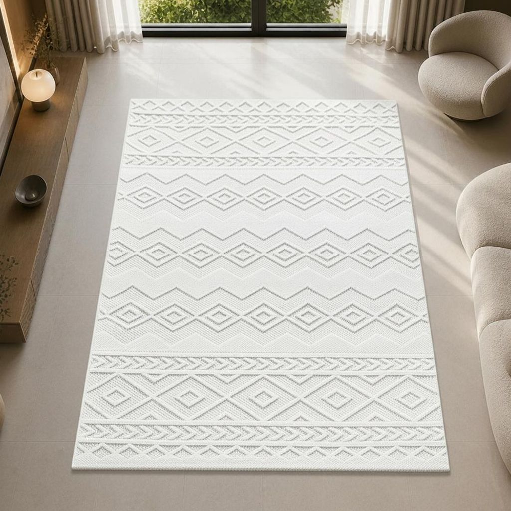 Boho Teppich mit moderner Loop-Struktur für Wohnräume Creme Produktbild 