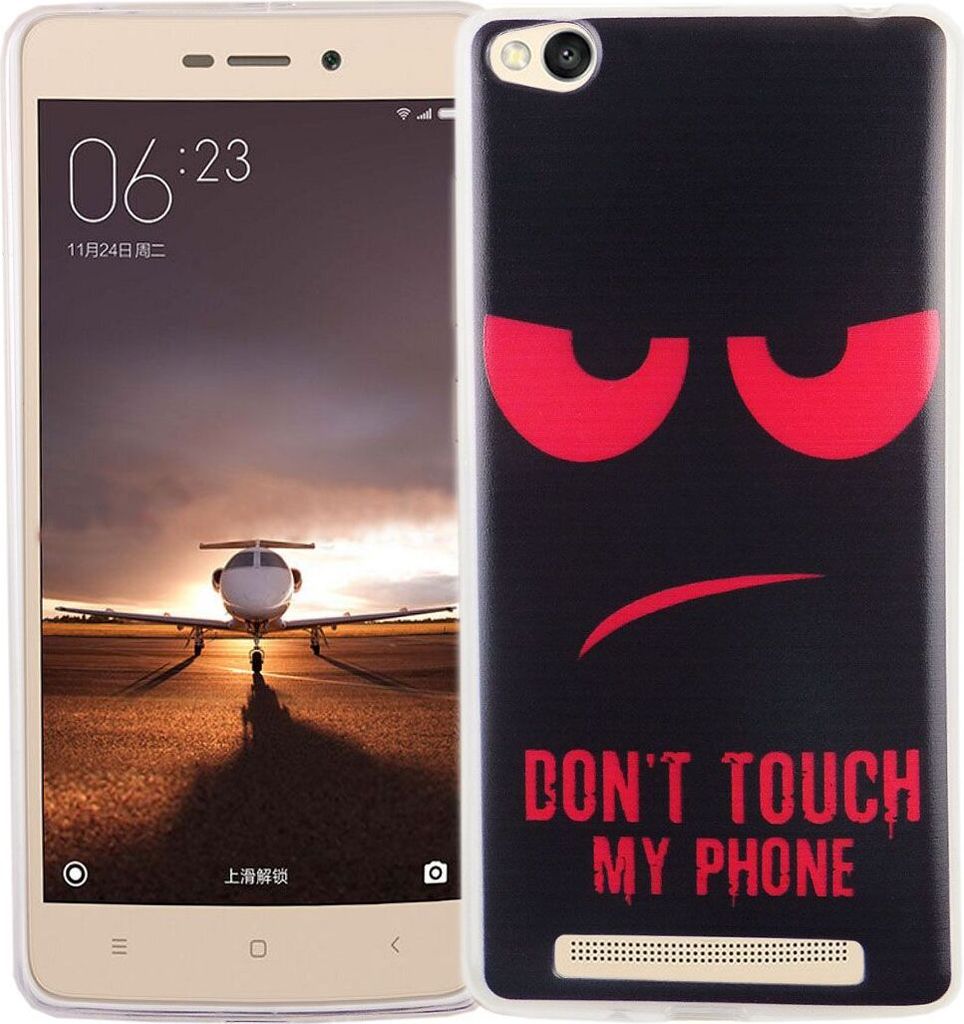 Handy Hülle für Xiaomi Redmi 3 Cover Case Schutz Tasche Motiv Slim Silikon TPU Dont Touch my Phone Rot