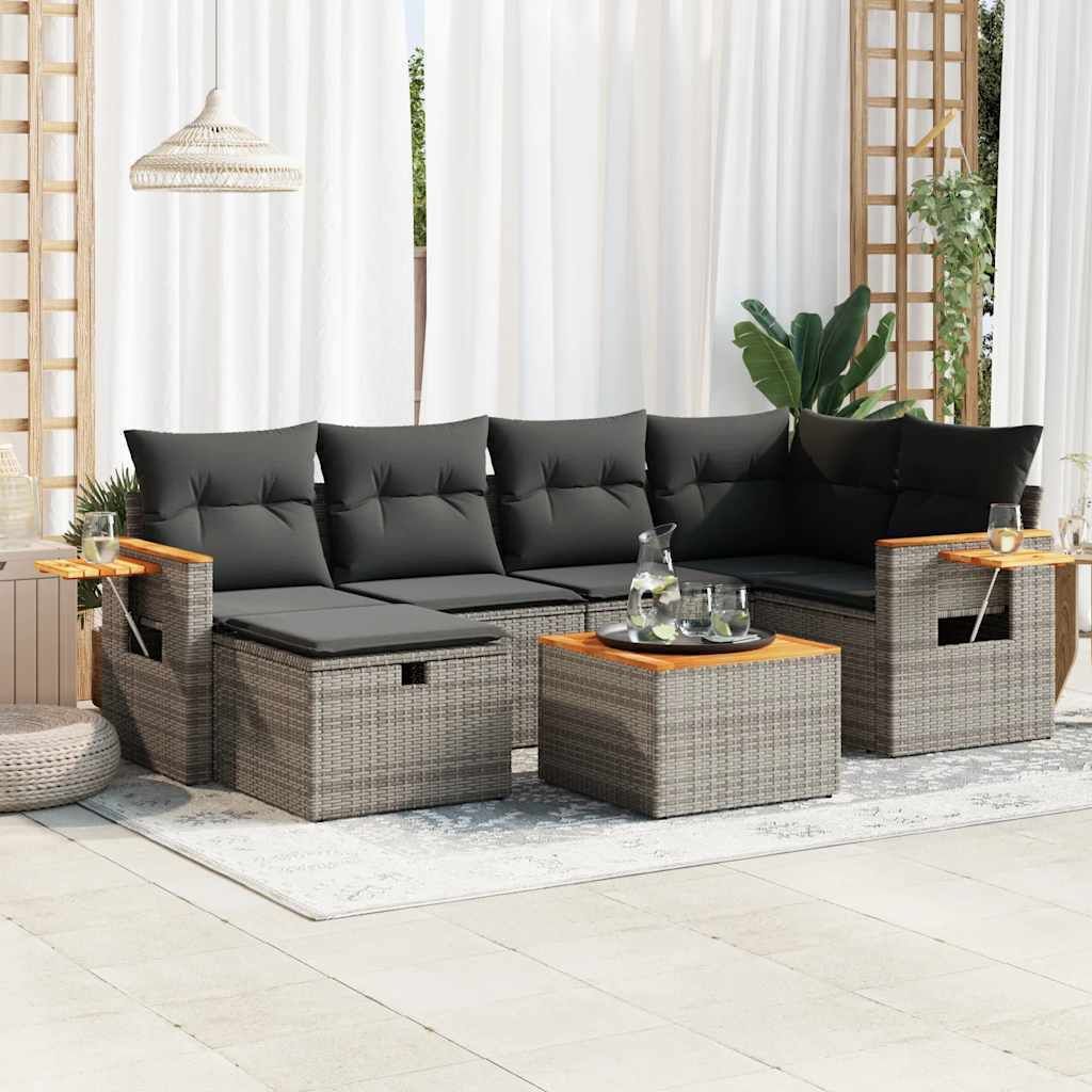 Maison Exclusive - 7-tlg. Garten-Sofagarnitur mit Kissen Grau Poly Rattan