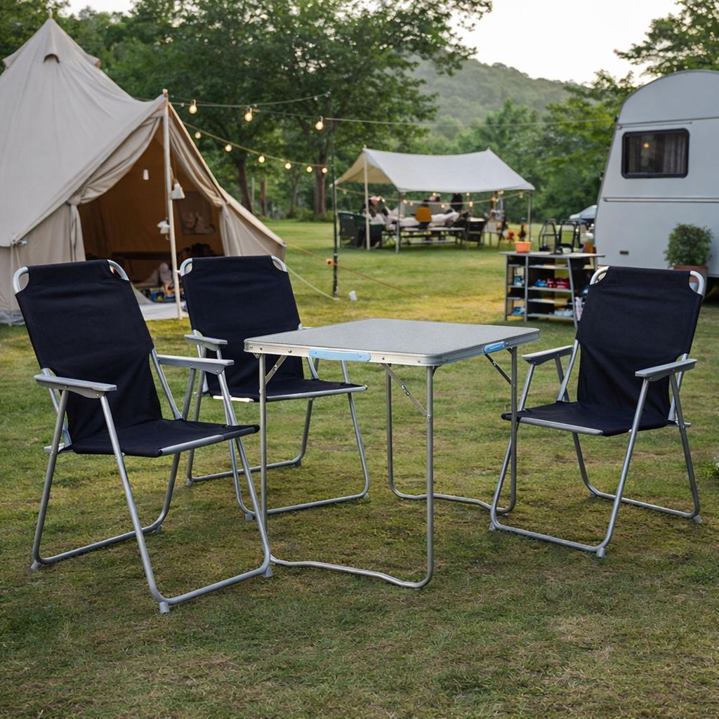 4-teiliges Campingmöbel Set Alu L70xB50xH59cm schwarz