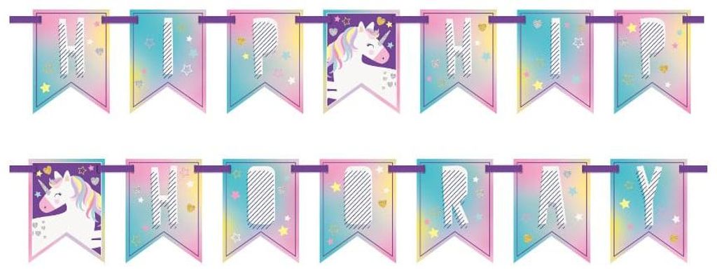 Einhorn Party Girlande aus Pappe 213 cm Hip Hip Hooray - Einheitsgröße