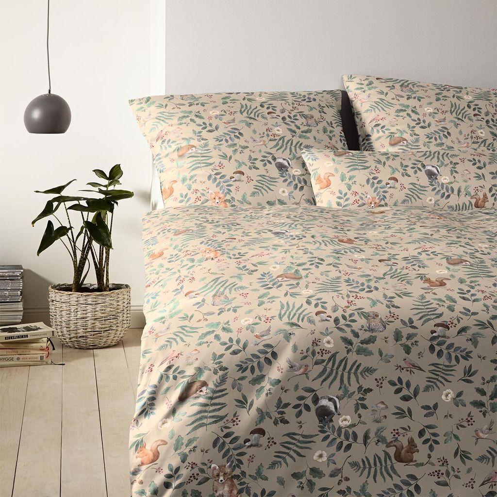 elegante Soft-Flanell-Bettwäsche-Garnitur Woods Farbe Sand Größe 135x200+80x80