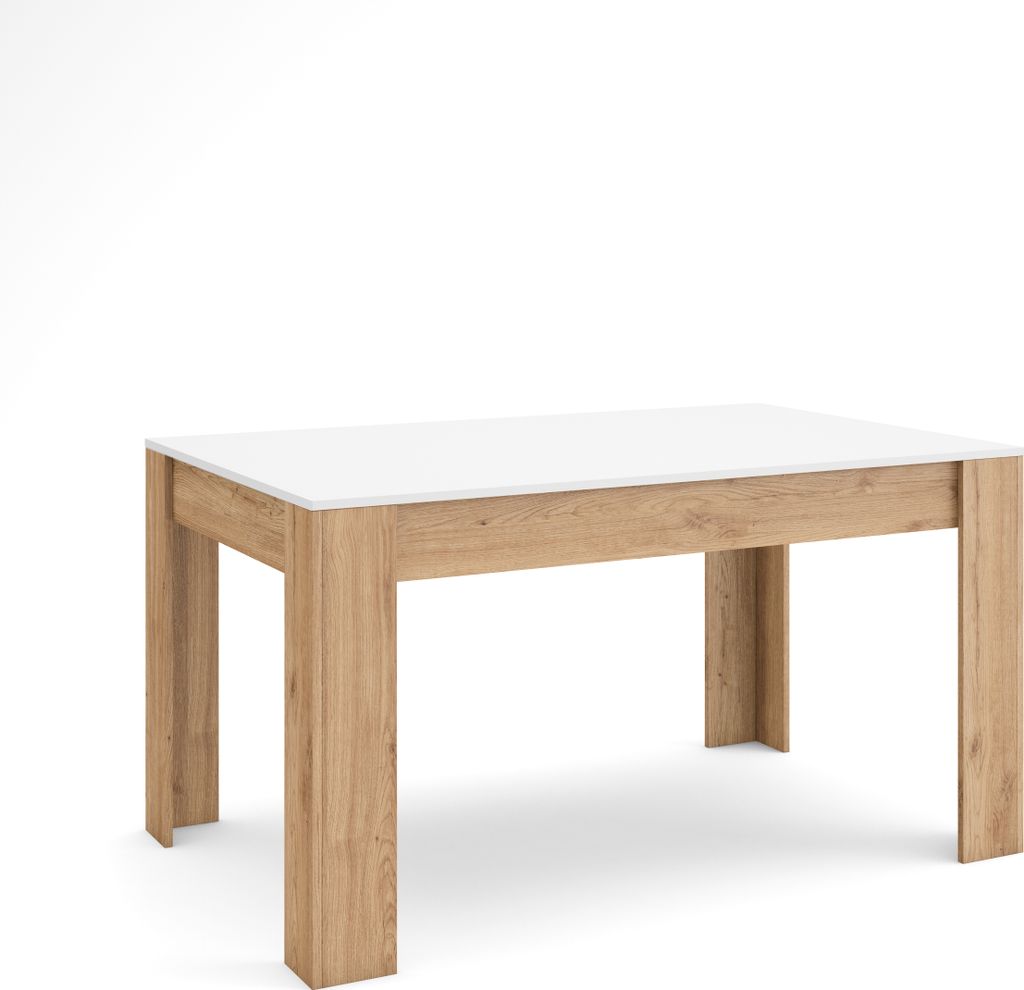 Esszimmertisch, 140x90x76 cm, Für 6 Gäste, Stubentisch, Weiß und Eiche
