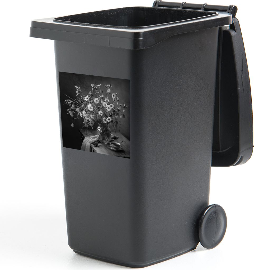 MuchoWow Mülltonnenaufkleber Blumenstrauß - Blumen - Ölgemälde - Stilleben - Schwarz - Weiß 40x40 cm - Abfall-Aufkleber - Container - für A...
