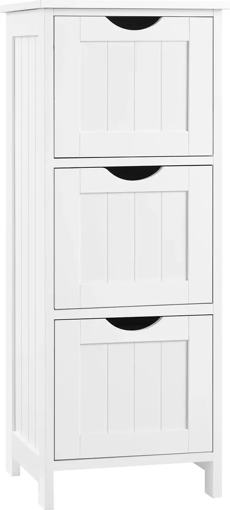Petit meuble WC bois blanc 3 tiroirs coulissants format gain de place