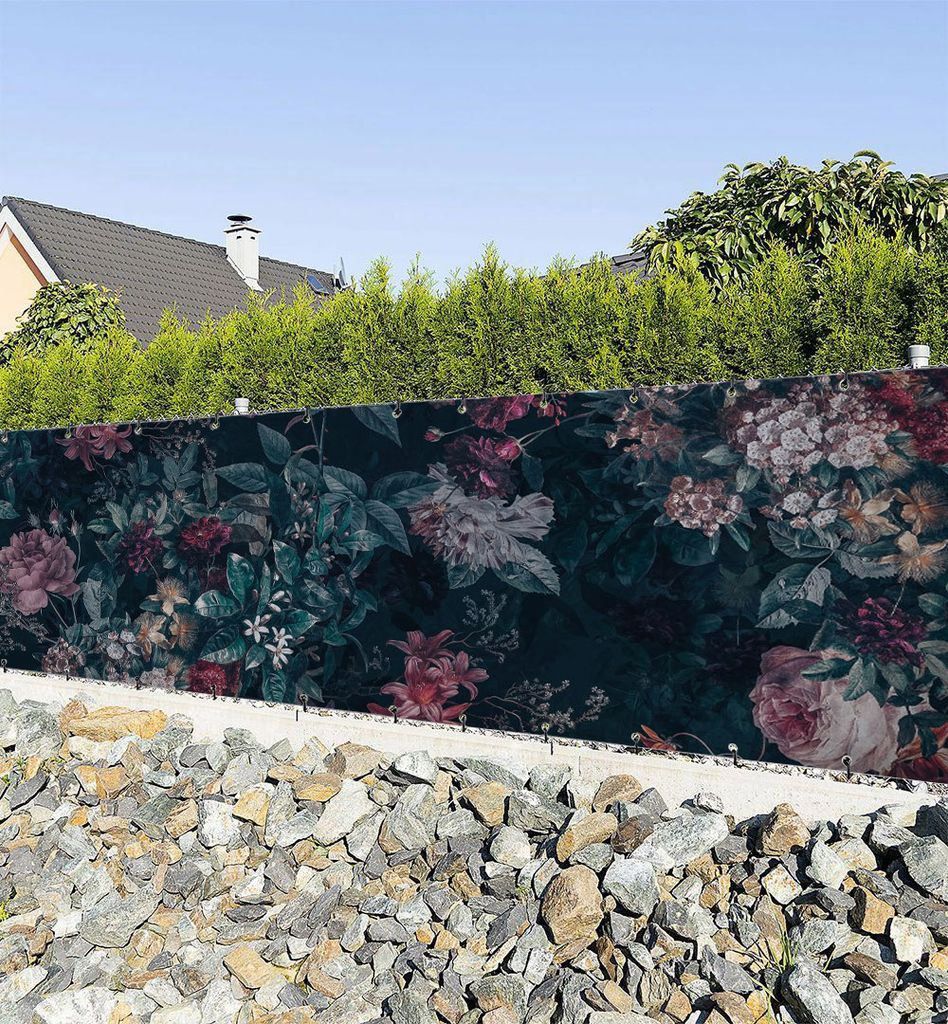 Zaunbanner Blühende Vintage Blumenwand Sichtschutz Garten Zaun
