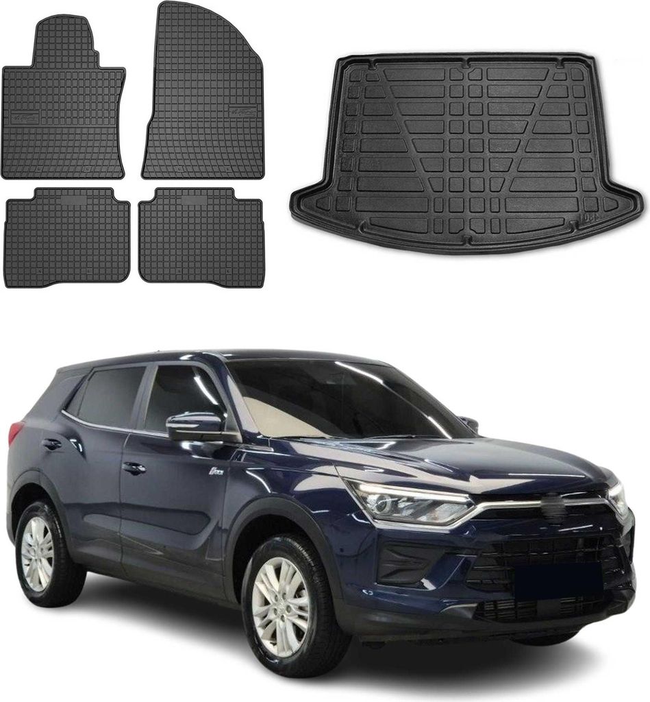 Fußmatten & Kofferraumwanne Set für Ssangyong Korando 2020-2025 Gummi Schwarz 5x