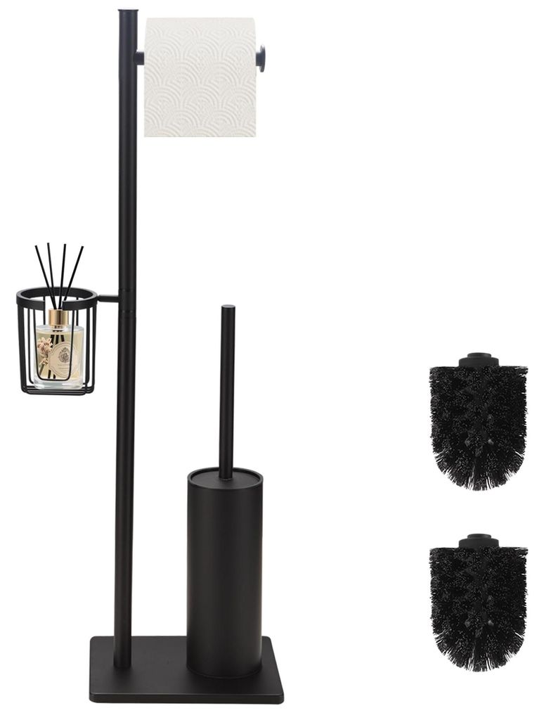 Toilettenbürste mit Toilettenpapierhalter und praktischem Aufbewahrungskorb, freistehende Toilettenbürste aus Edelstahl, 3-in-1-Toilettenset im m...