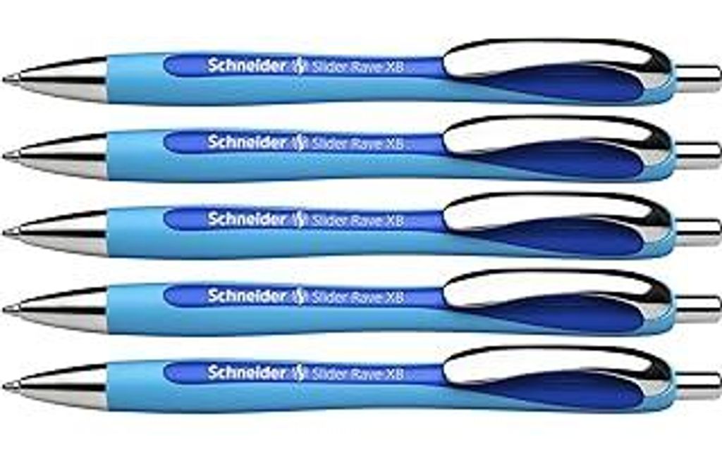 Schneider 132503 Slider Rave XB Kugelschreiber (Strichstärke: XB, dokumentenechte Mine, Germany) 5 Stück, Schreibfarbe: blau