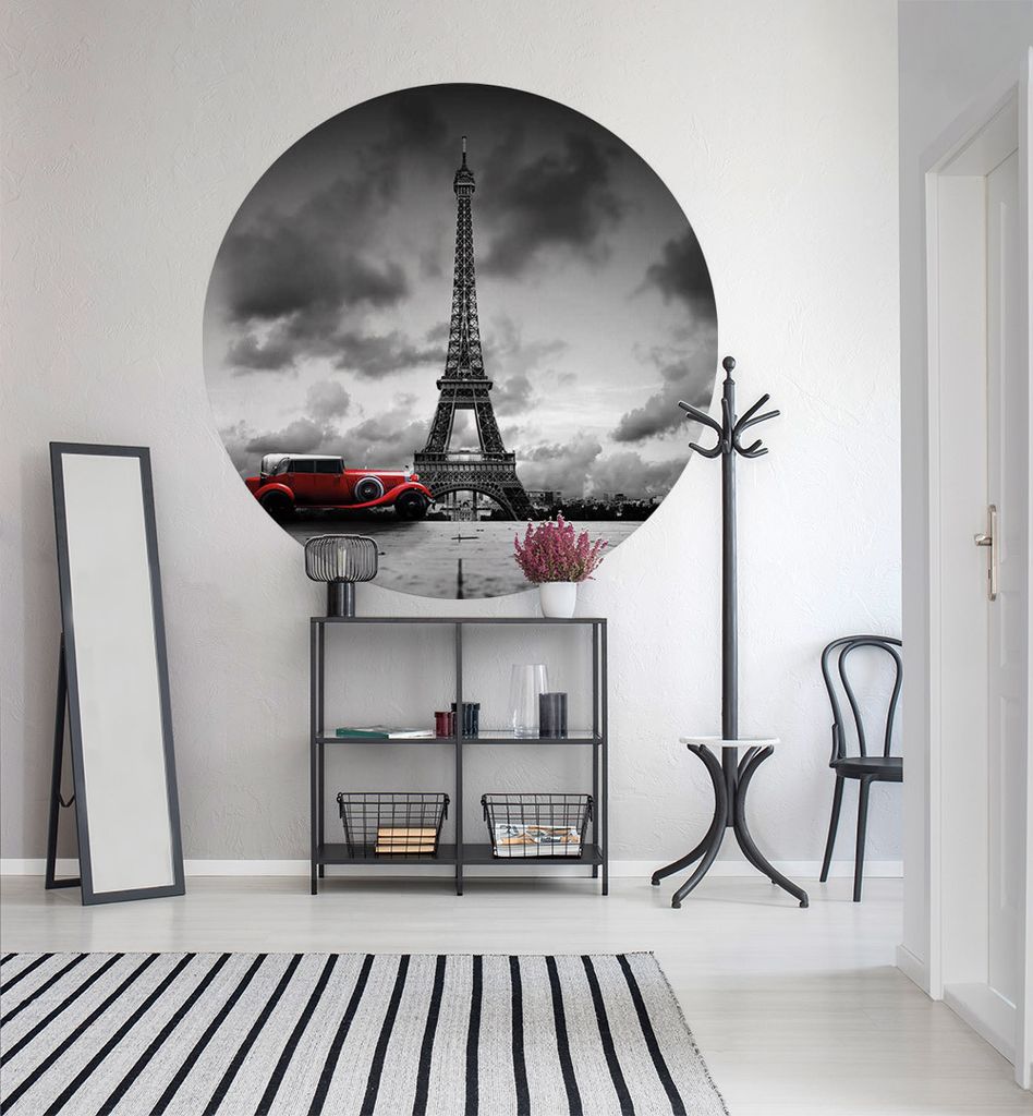 Fototapete Auto in Paris rund, Material:Premium Vlies 150g/qm, Größe Tapete:130cm rund