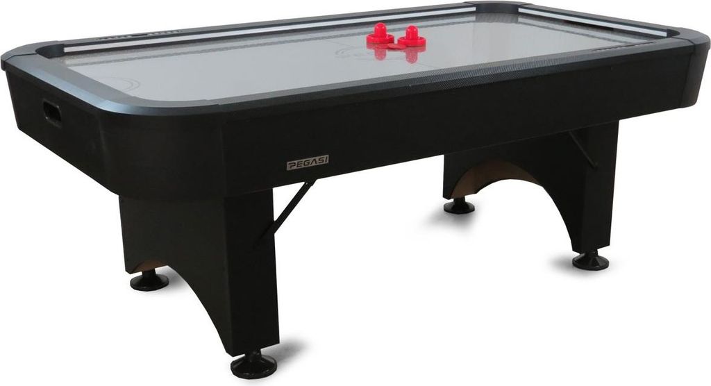 Pegasi Airhockey Tisch Montreal Steel & LED 7ft - 213x122x81cm - Klappbar - Mit LED Beleuchtung in 4 Farben - Edelstahl Spielfeld - Air Hockey Tabl...