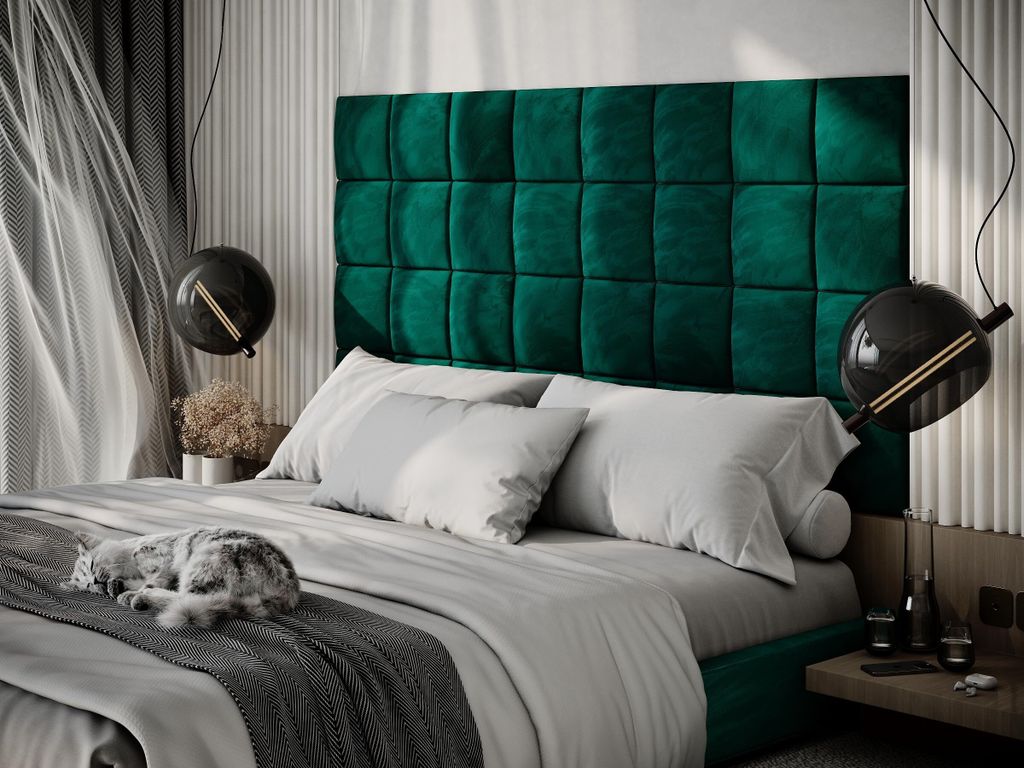 Gepolsterte dekorative Wandpaneele, Samtpolsterung für Kopfteile | Gepolsterte Bretter | (Grün, 4x Quadrat (25x25cm))