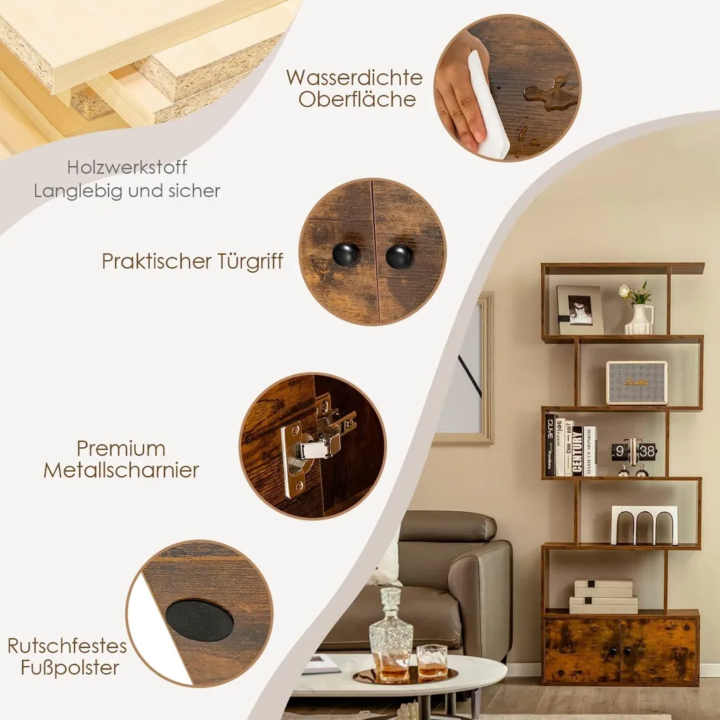 Grande bibliothèque 183 cm de haut meuble bois brun à 6 compartiments - 5