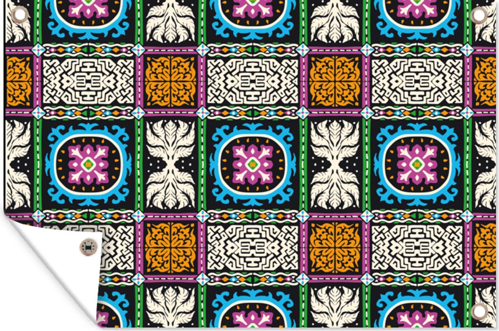 MuchoWow 90x60 cm Outdoor-Poster Gartendeko Sichtschutz Garten Poster für den Garten Muster - Ornament - Abstrakt - Blau - Rosa