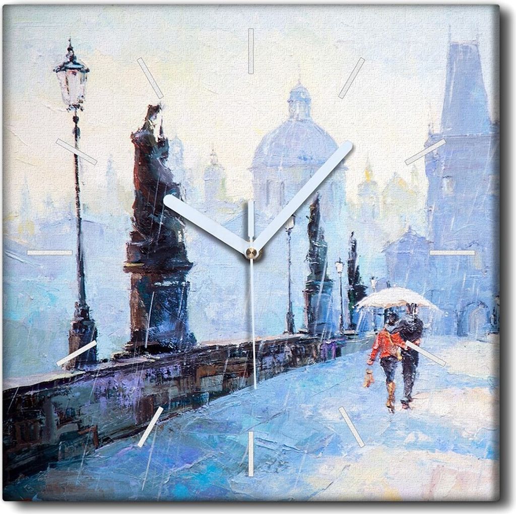 Coloray Uhr auf Leinwand 30x30 cm Wand Uhr Dekoration Wohnzimmer Segeltuch weiße Zeiger -Regnet Kunst Liebe