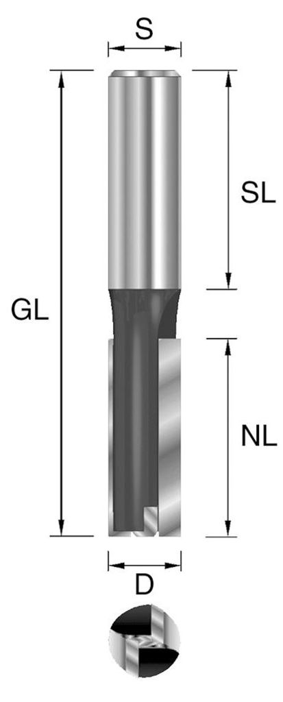 BRÜCK HW-Nutfräser m. Grundschneide Z2 D=12mm,NL=50mm,GL=94mm,S=12x40mm | 2251205006