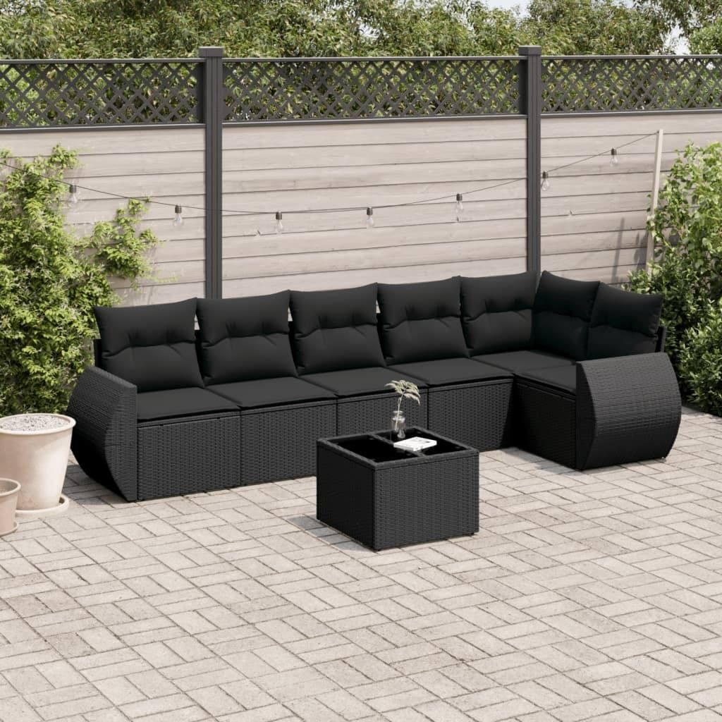 Maison Exclusive - 7-tlg. Garten-Sofagarnitur mit Kissen Schwarz Poly Rattan