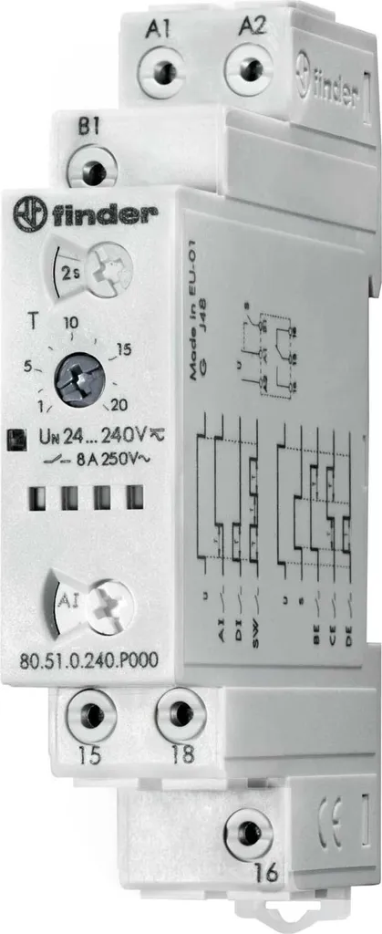 Temporisateur modulaire multifonction Finder 80.51 pour rail DIN 8A