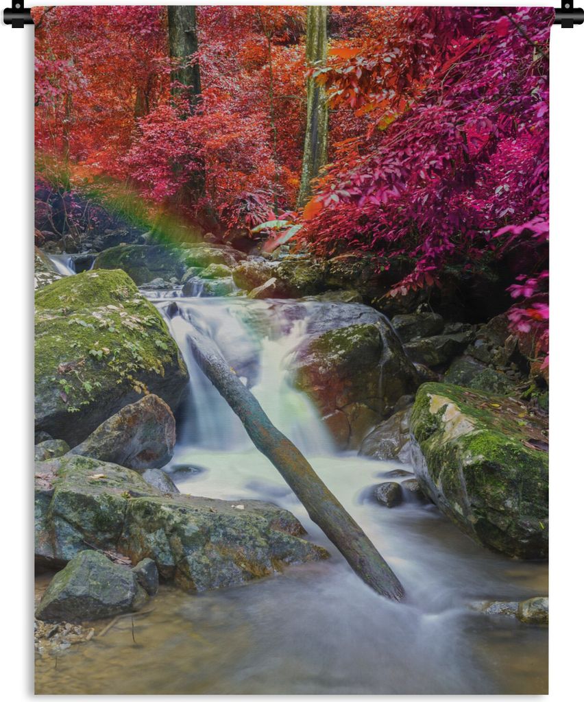MuchoWow Wandteppich Wandbehang Regenbogen - Wasserfall - Bäume - Steine - Moos 60x80 cm Tapisserie Dekoration Wandtuch - Decke - Wandtücher - ...