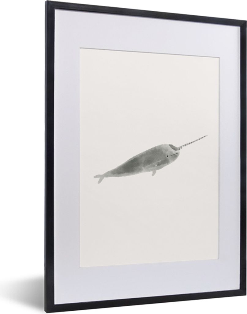 MuchoWow MuchoWow Gerahmtes Poster Narwal - Meerestiere - Aquarell 30x40 cm - Poster mit zchwarzem Bilderrahmen - Wandposter Schlafzimmer