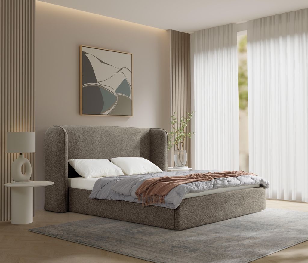 KSHOMECONCEPT Polsterbett mit Bettkasten 140x200 cm VELUNA mit Pocket Matratze H4 Grau