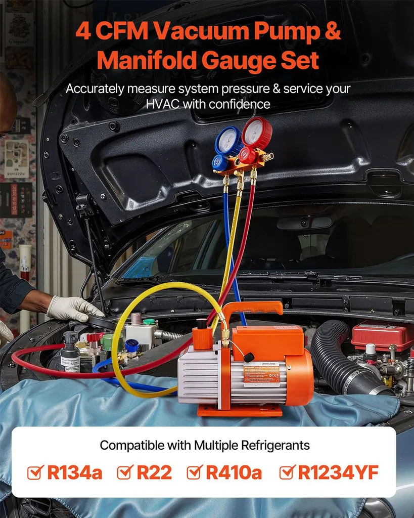 Pompe à vide frigoriste mono-étagée 4 CFM - Alimentation 220V Europe