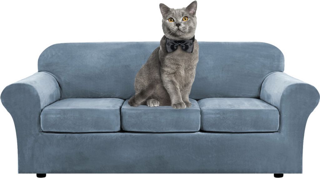 Samt Sofa Schonbezug Soft Stretch Couch Bezug High Elasthan Möbel Protector, 3-Sitzer / 183-244 cm,blaue Asche