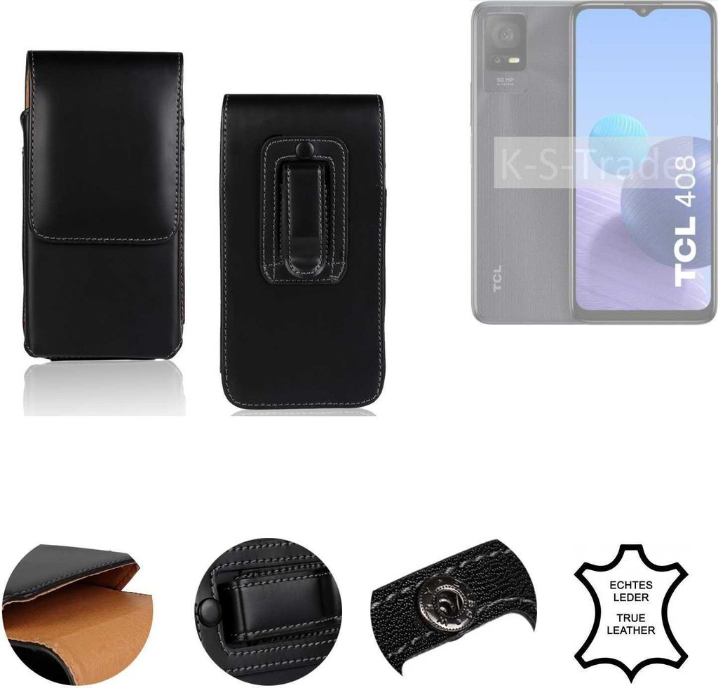 K-S-Trade Holster Gürteltasche Handy Hülle Schutzhülle kompatibel mit TCL 408 Handyhülle Leder schwarz, 1x