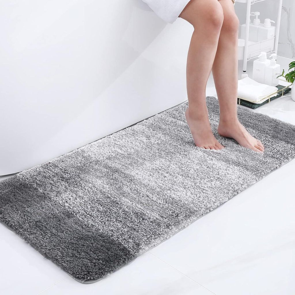 Weich Badezimmerteppich 60x120 cm, rutschfest waschbar Badematte Flauschige Hochflor Badteppich Mikrofaser Saugf?hig Badvorleger Duschvorleger (Grau)