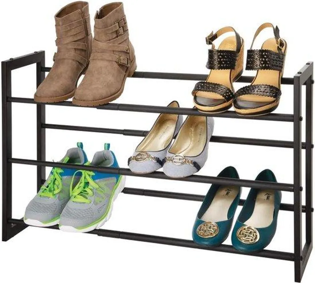 Petit meuble à chaussures étroit noir à 3 étages en métal plein robuste