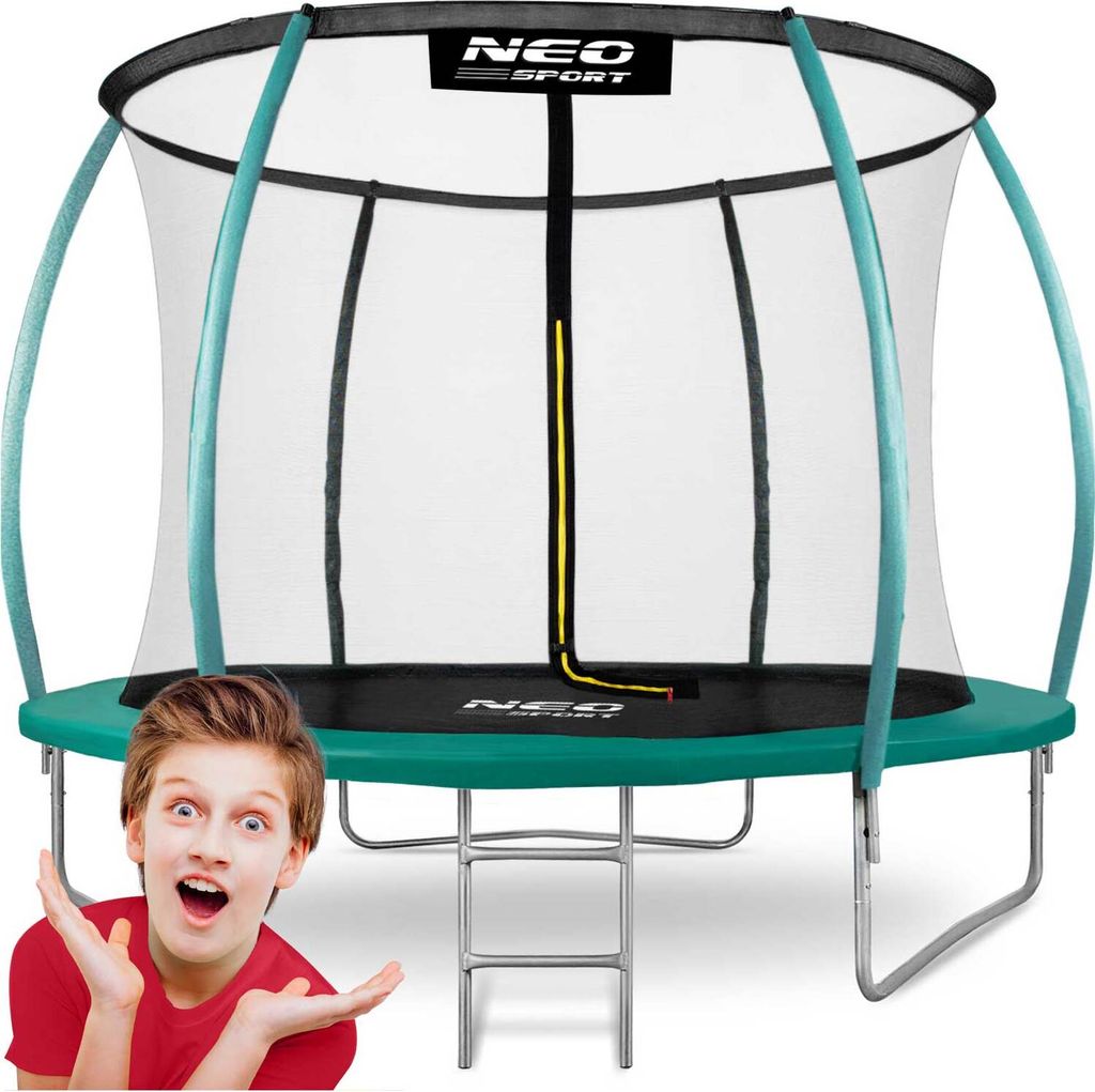 Neo-Sport Gartentrampolin für Kinder – Ø 252 cm (8 FT), mit Innennetz & Profilrahmen, Türkis