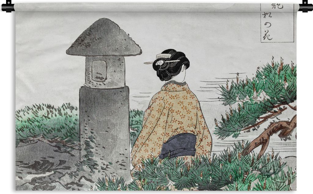 MuchoWow Wandteppich Wandbehang Frau - Japan - Natur - Kimono 60x40 cm Tapisserie Dekoration Wandtuch - Wanddekorationen