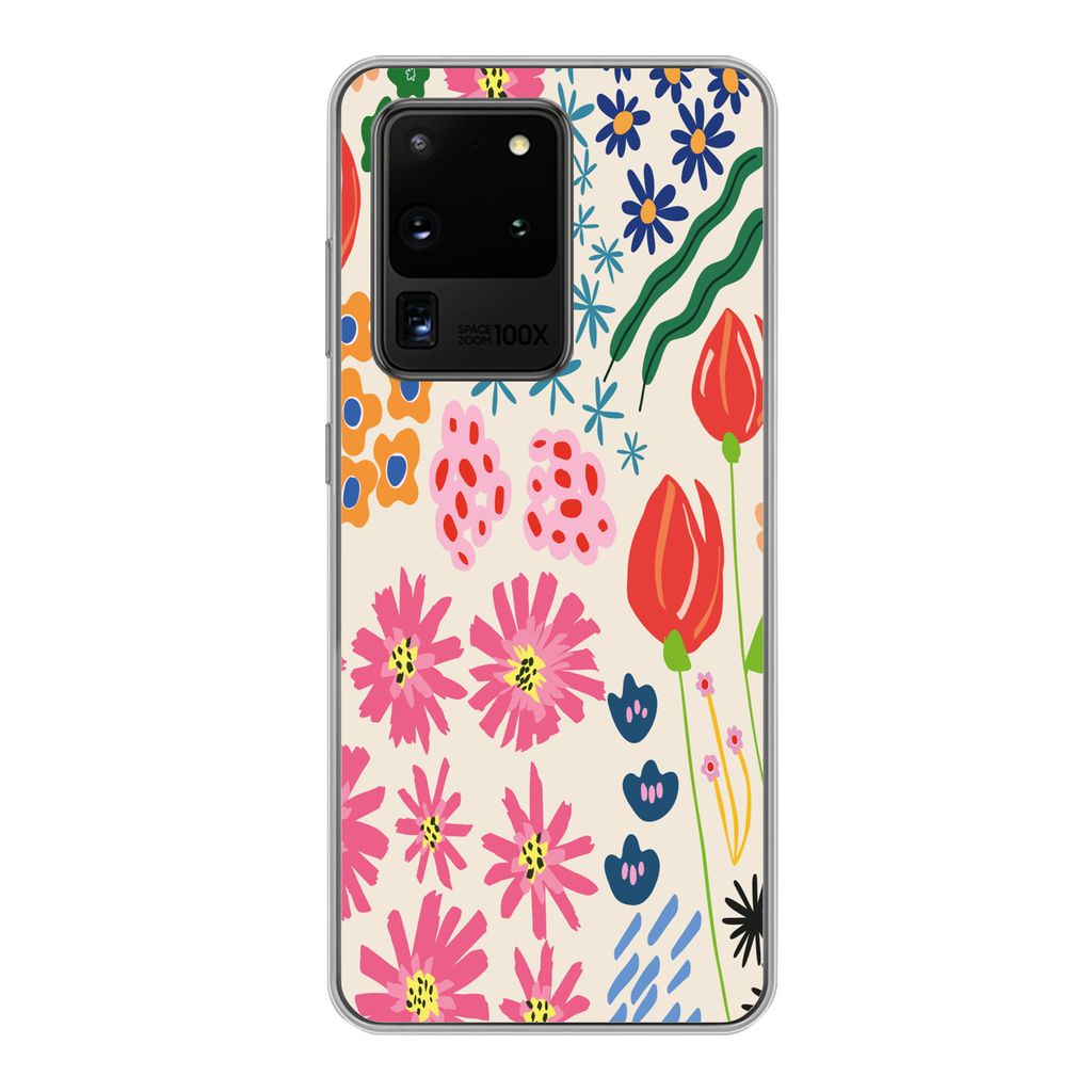 MuchoWow Handyhülle Schutzhülle Hülle für Samsung Galaxy S20 Ultra Blumen - Gestaltung - Tulpe Silikon Softcase Handy Hülle - Karteninhaber