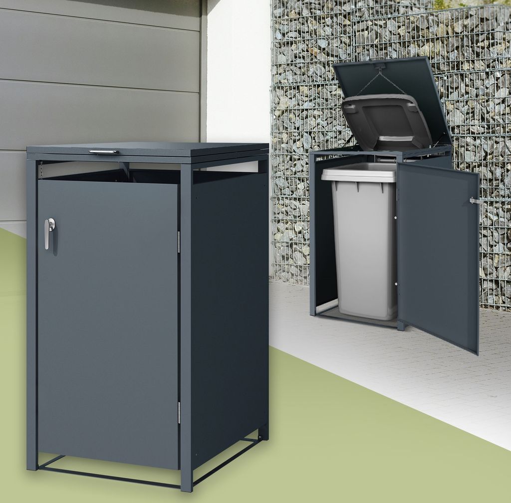 ML-Design Mülltonnenbox 1er für 1 Tonne, 240L, 68x80x116,3 cm, Anthrazit, Stahl, wetterfest/abschließbar