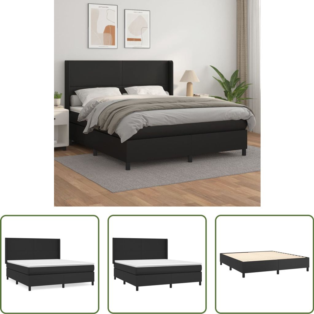 The Living Store Boxspringbett mit Matratze Schwarz 180x200 cm Kunstleder