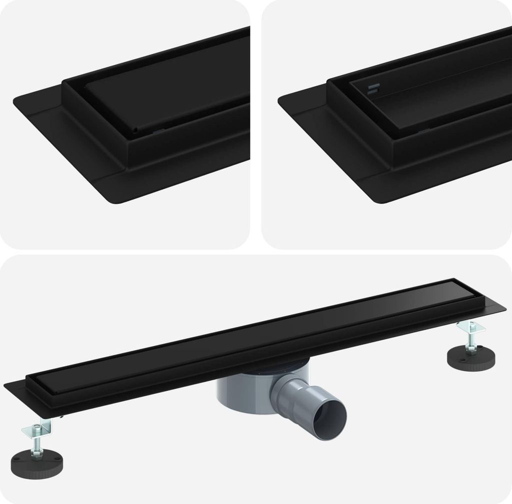 vidaXL Duschablauf 2-in-1 mit 360° Siphon Schwarz 60 cm Edelstahl 304