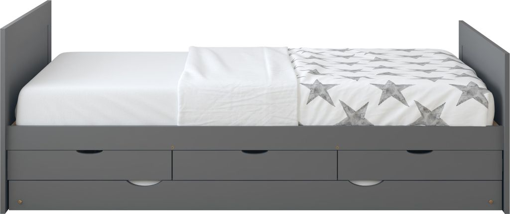 Sunny Eli Kinderbett aus Holz mit Ausziehbett und 3 Schubladen in Grau | Bett Ohne Matratze | Einzelbett in 206,5 x 97 x 75 cm | Für Matratzengrö...