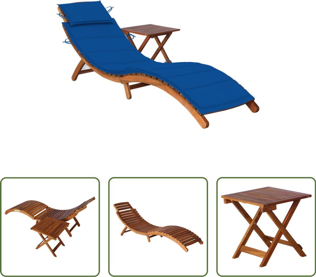 The Living Store Sonnenliege mit Tisch und Auflage Massivholz Akazie