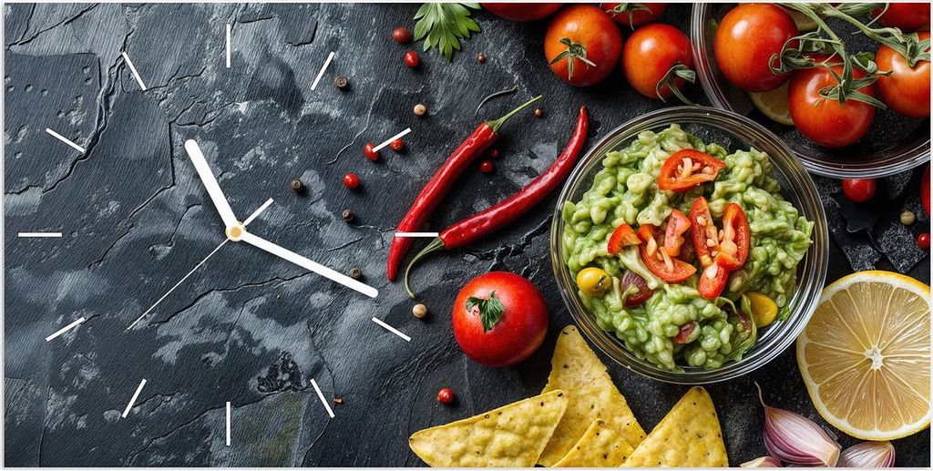 Wanduhr aus Glas mit Motiv Frisches Gemüse- 60 x 30 cm - inkl. Aufhängesystem