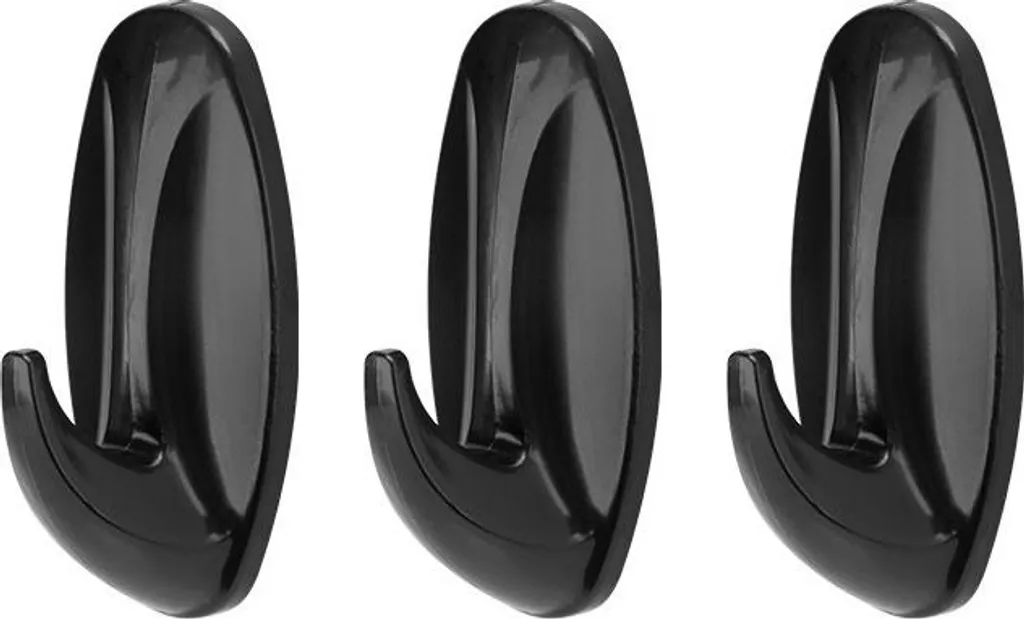 Ganci autoadesivi NIKO, 3 pezzi, plastica nera, non a contatto con la superficie, per strofinacci da cucina e asciugamani