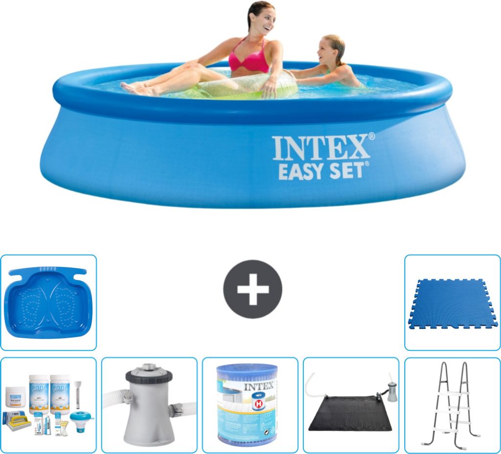 Intex runder aufblasbarer Easy Set-Pool – 244 x 61 cm – Blau – im Lieferumfang enthalten Wartungspaket - Filterpumpe für Schwimmbad - Filter...