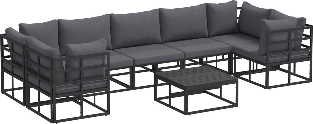 Gartensofa-set mit Kissen 8 pcs Schwarz Aluminium