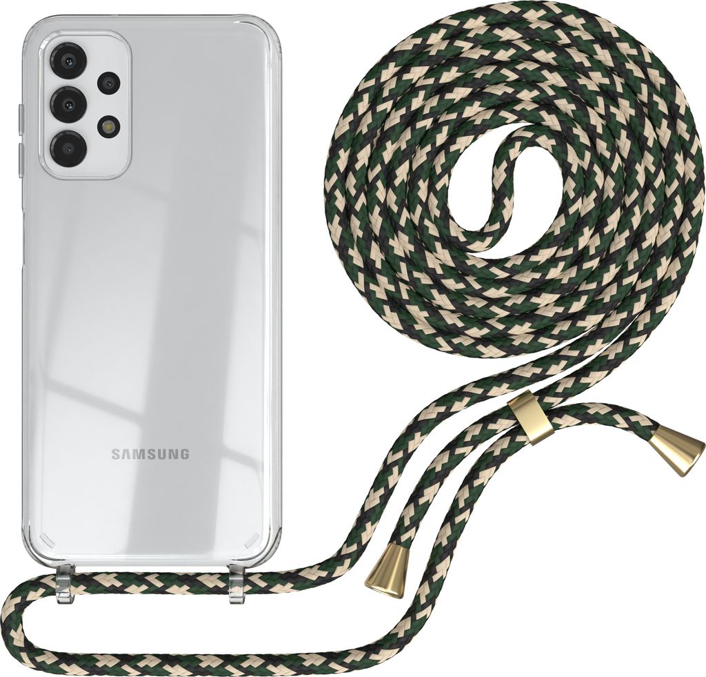 EAZY CASE Handykette kompatibel mit Samsung Galaxy A13 4G, Handyhülle mit Umhängeband, Handykordel, Schutzhülle Clear, Band in Grün