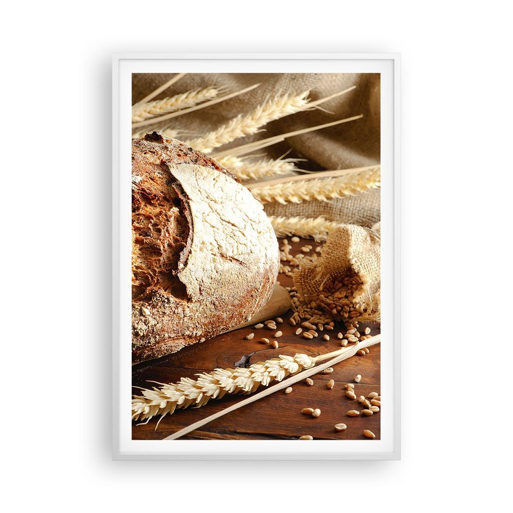 Gerahmtes Poster - Weißer Rahmen - Brot Bäckerei Lebensmittel Roggen - 70x100 cm - Wand Bild - Wanddeko - Wandbilder - Wandposter - Bilderrahmen ...