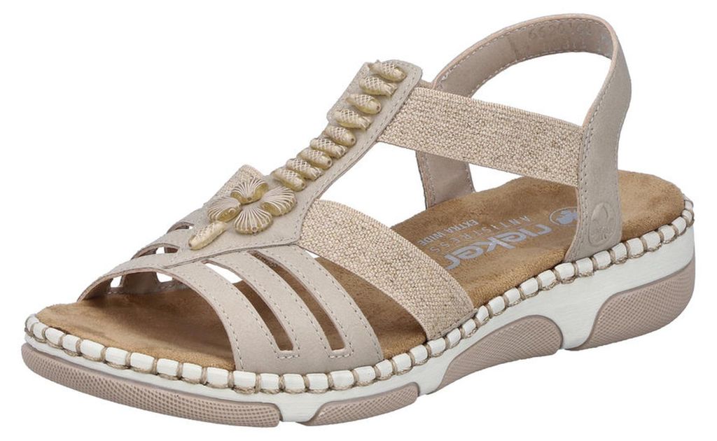 Rieker Damen Sandale sportlich mit maritimen Perlen und Gummizug 66201, Größe:39 EU, Farbe:Beige