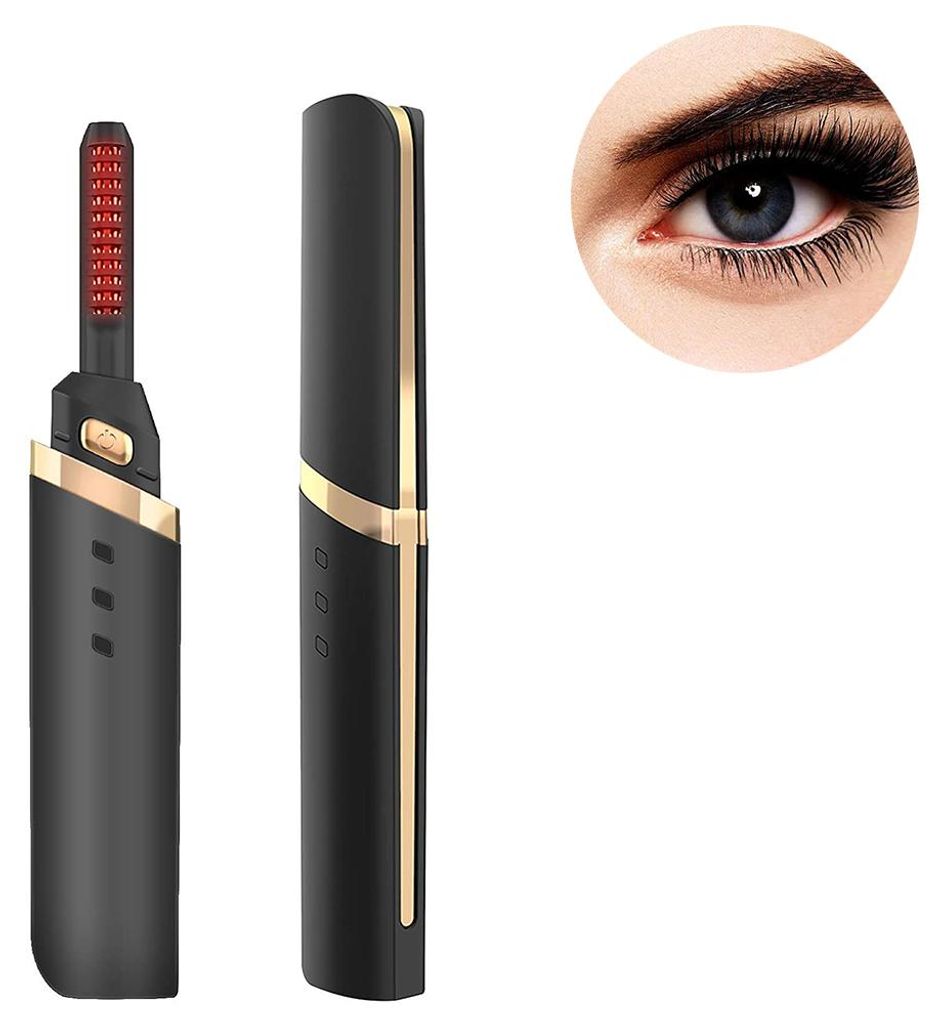 Beheizbare Wimpernzange – Wiederaufladbare elektrische Wimpernzange mit USB-Anschluss und Wimpernbürste für schnelles, natürliches Wimpernstyl...